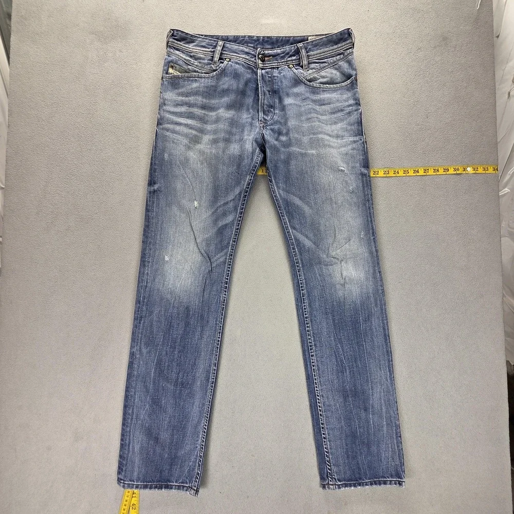 Diesel Jeans Mens 33x34 Blue Iakop Regular Slim Tapered Button Fly 0805Q